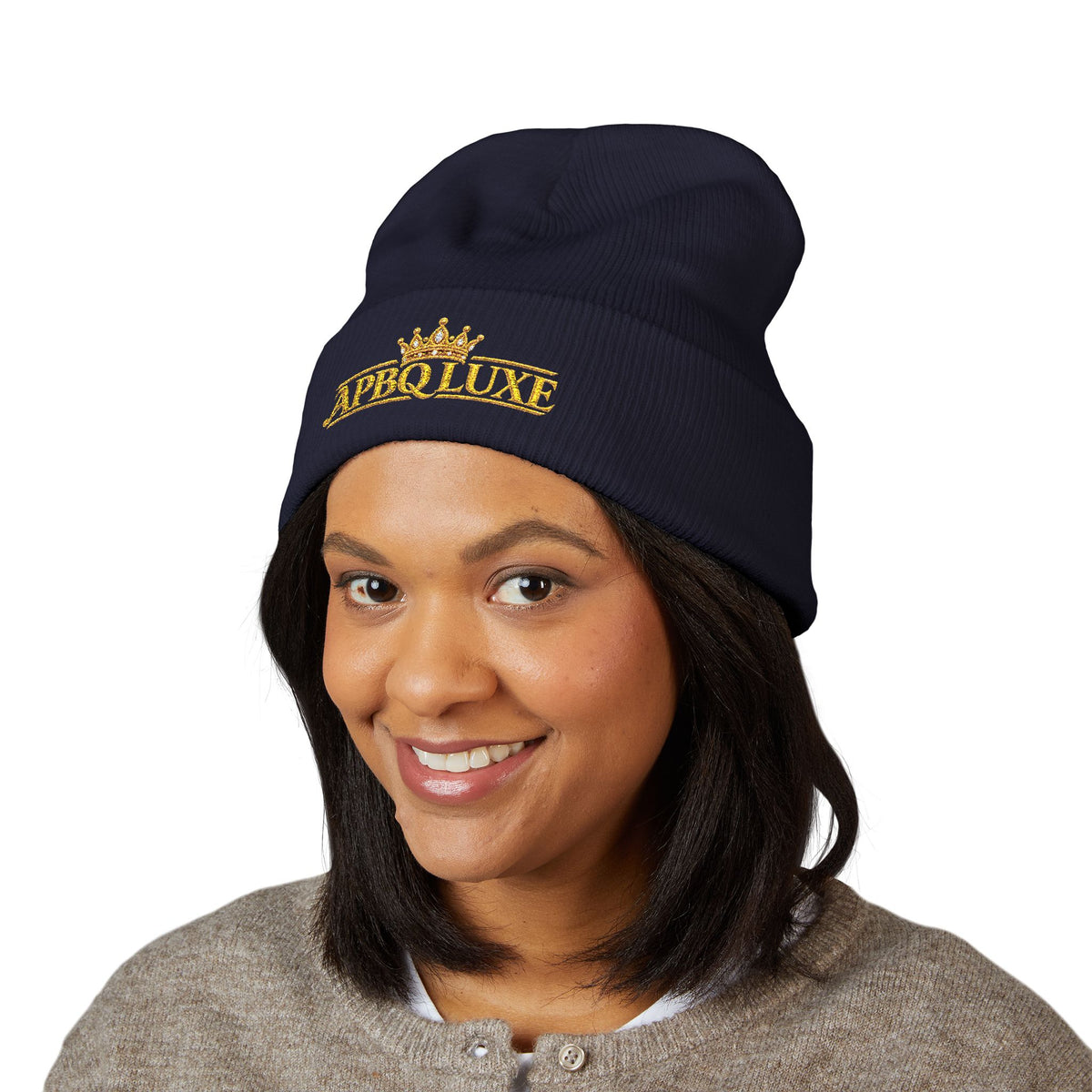 APBQ Luxe Signature Crown Embroidered Cuffed Beanie