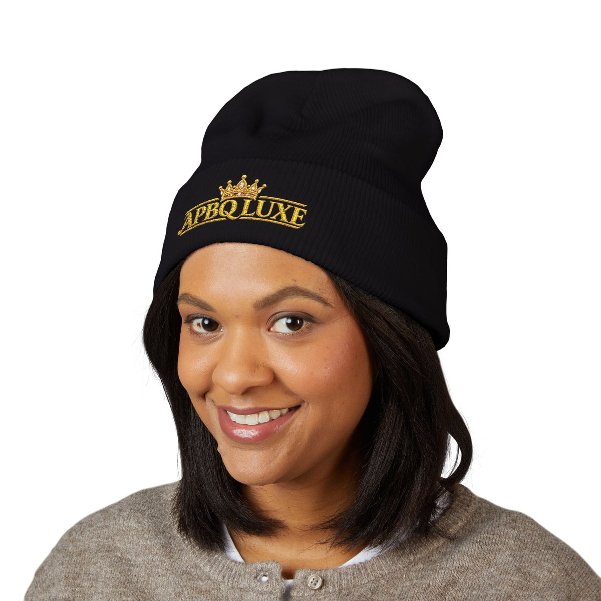 APBQ Luxe Signature Crown Embroidered Cuffed Beanie
