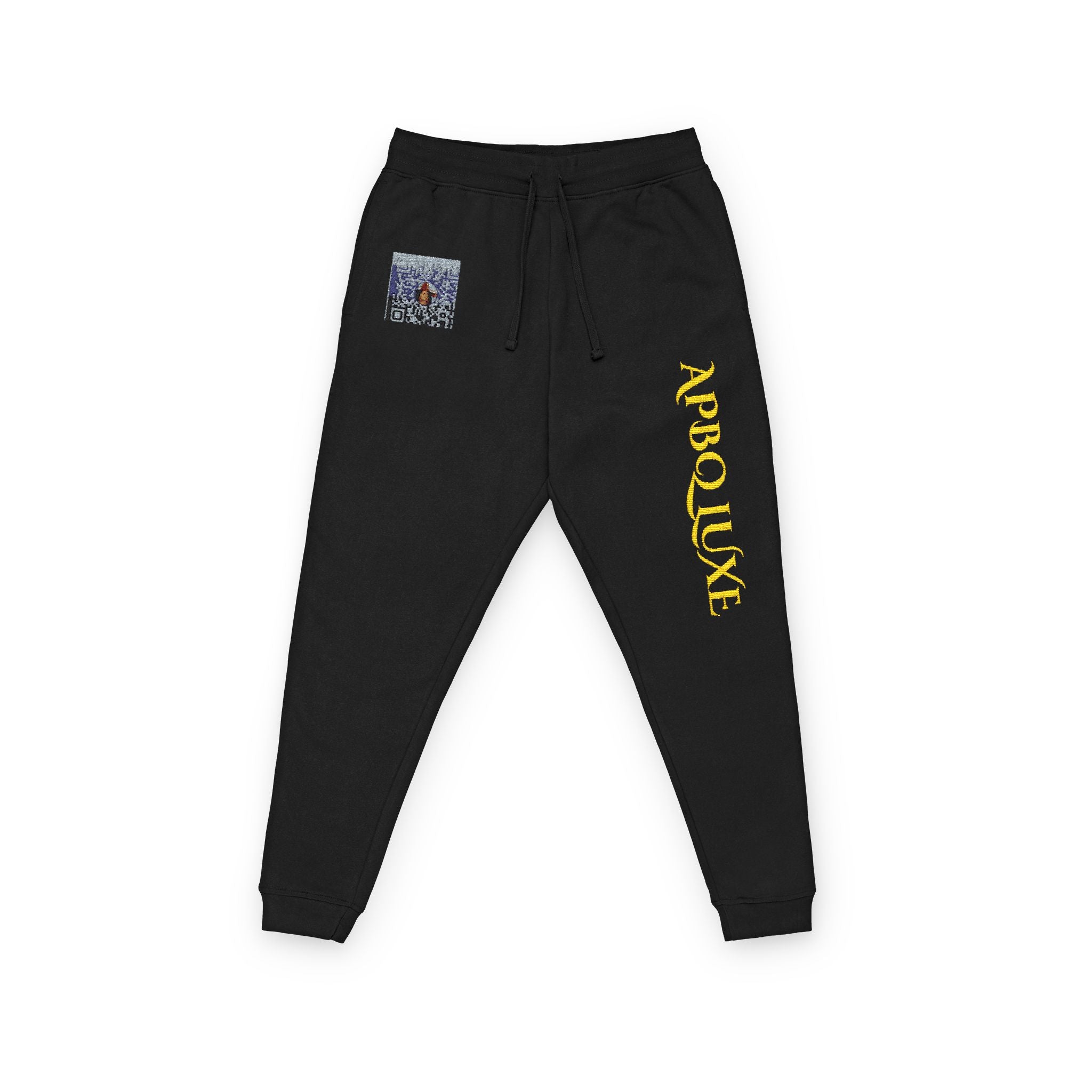 APBQ Luxe Signature QR Joggers – Black & Gold Edition